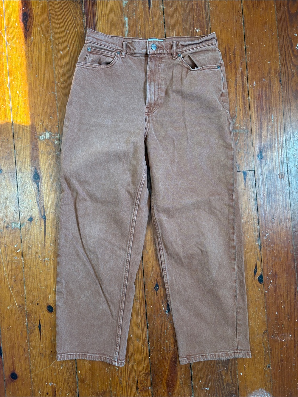 Everlane Relaxed Fit Jeans Rust Brown High Waist Wide Leg Size 30 Regular